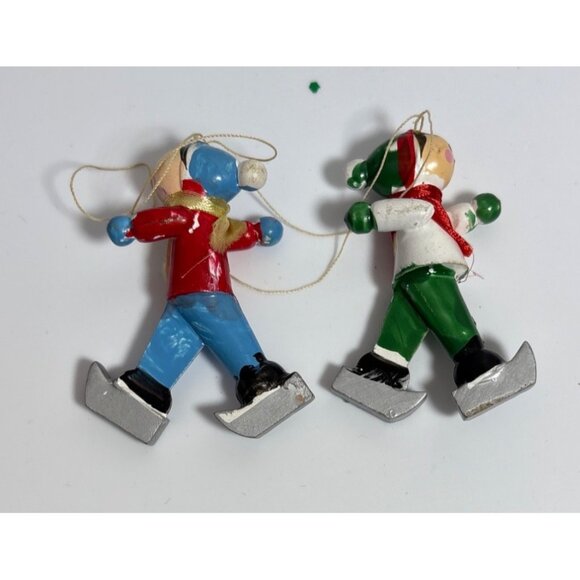 Handcrafted Wooden Christmas Ornaments Set Of 5 Skaters Nativity Bell - Picture 8 of 11